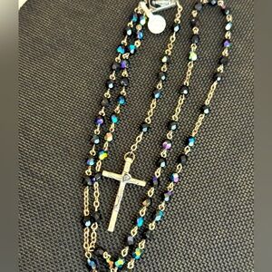 Faceted Crystal Rosary Bead Strand in Black - Italy - Vintage